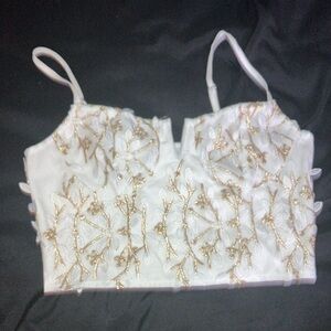 White and Gold Embellished Bustier Camisole